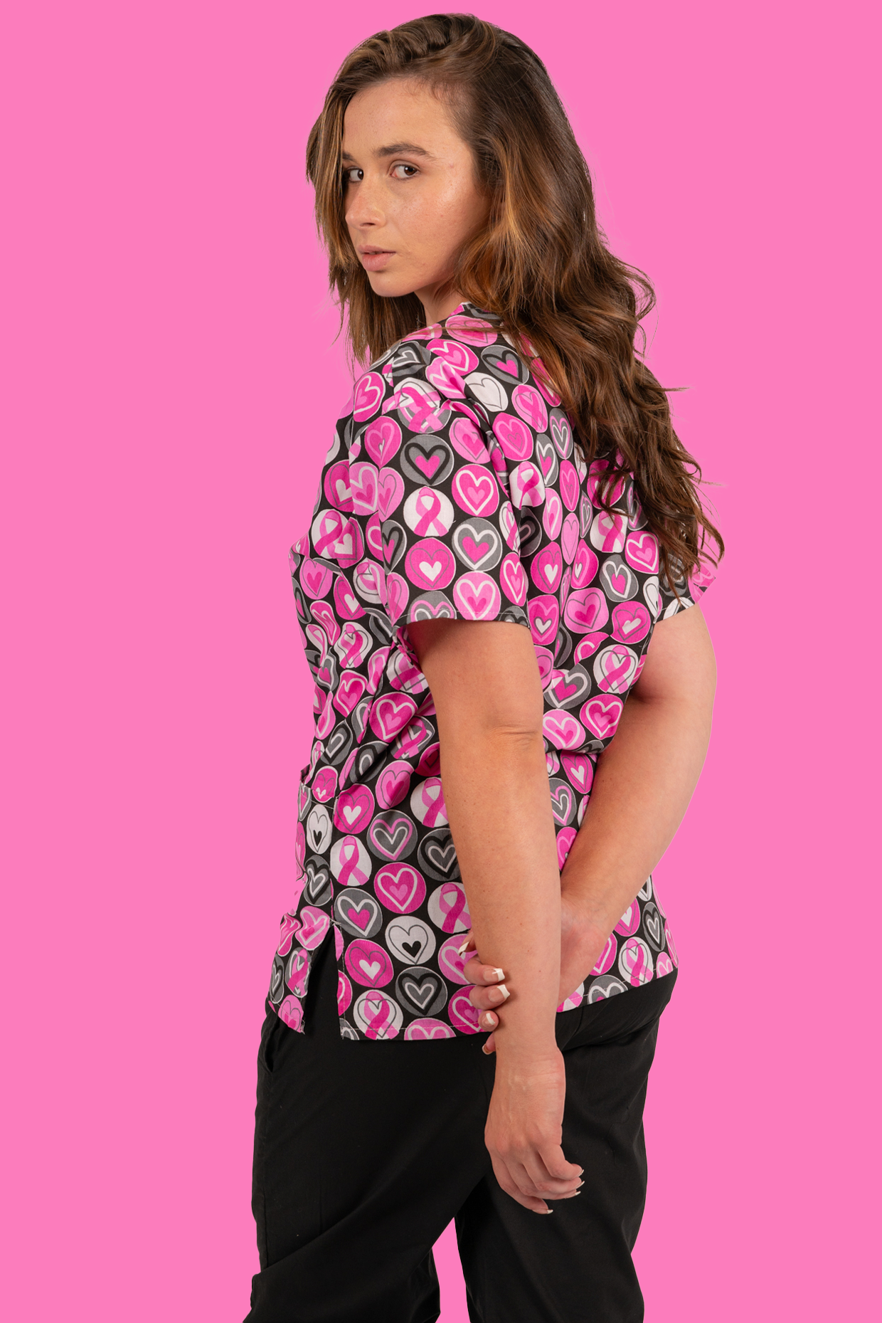 Breast Cancer Awareness Print Scrub Top