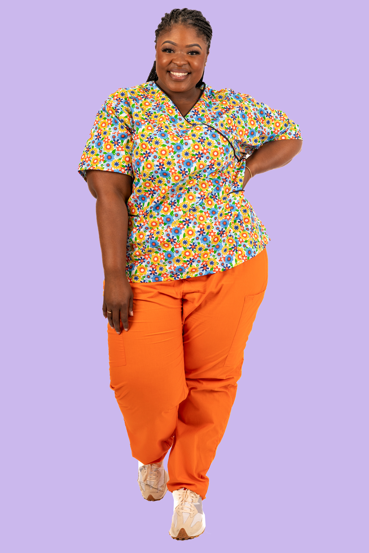 Blooming Flowers Print Scrub Top