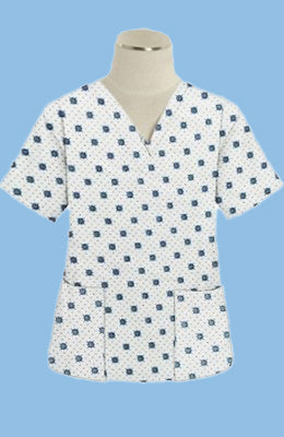 Green Square Print Scrub Top