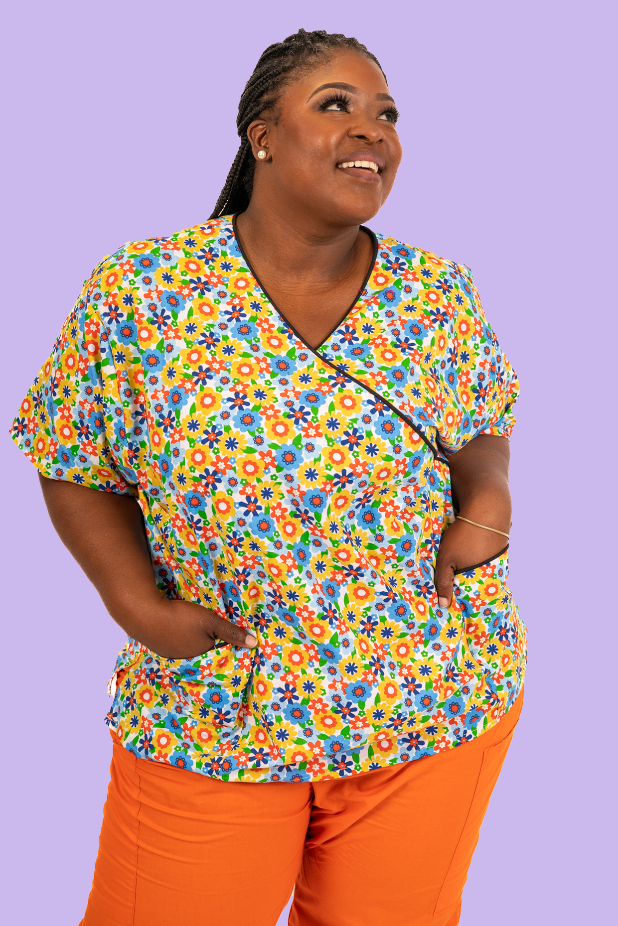 Blooming Flowers Print Scrub Top - Main Image