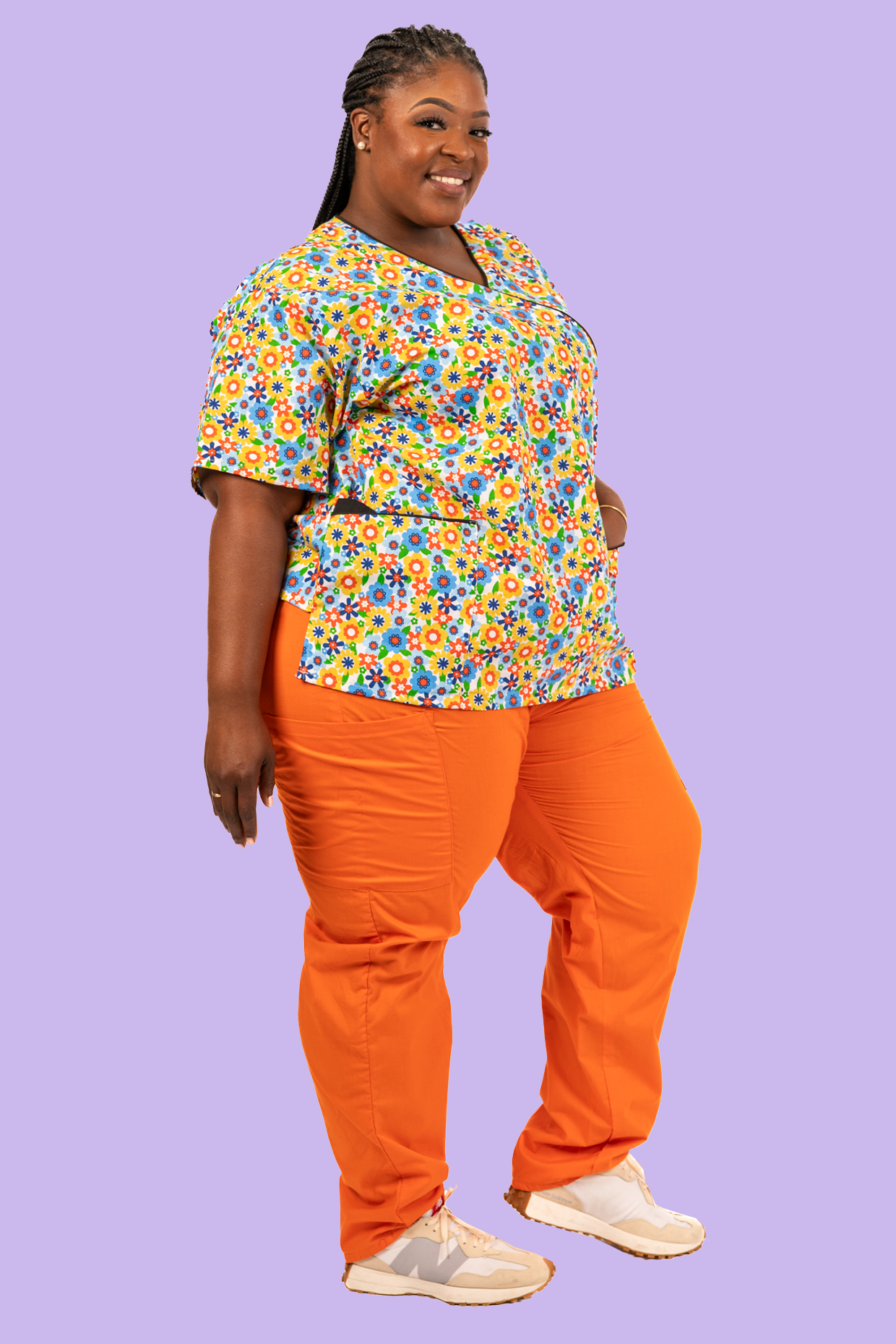 Blooming Flowers Print Scrub Top